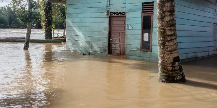 Kondisi banjir yang menggenangi rumah warga di wilayah Kabupaten Aceh Singkil, provinsi Aceh pada Minggu (7/5/2023). Foto: BNPB