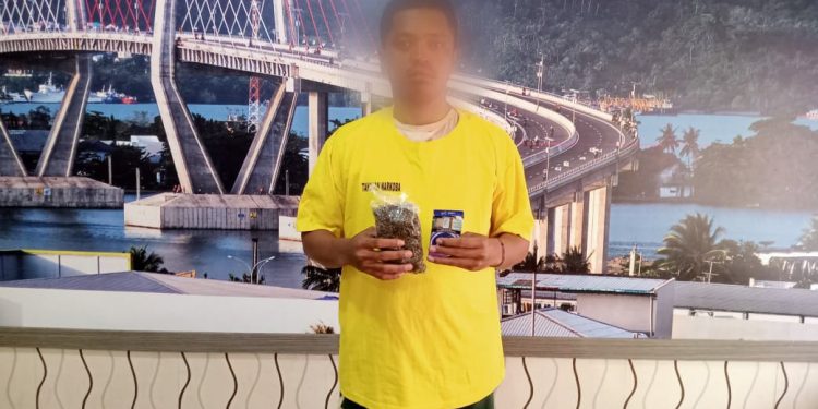 KAN alias Jaron, Penumpang Kapal KM Dobonsolo yang ditangkap polisi karena kedapatan membawa narkoba jenis ganja seberat 63,12 gram. (Foto: Humas Polda Maluku)