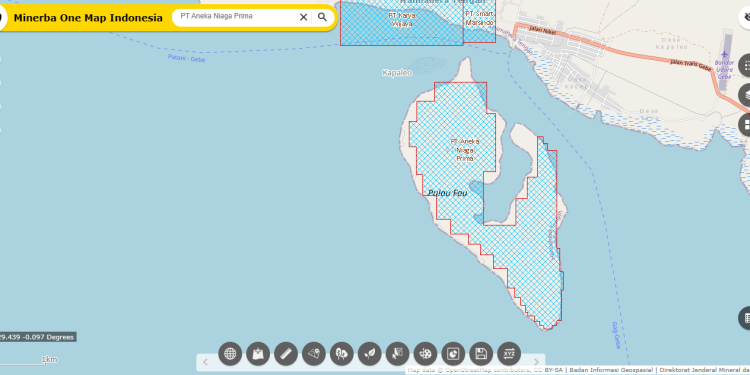 Foto Tangkapan layar Peta MOMI Pulau Fau, Halmahera Tengah