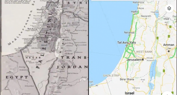 Peta Google dan Apple telah secara resmi menghapus Palestina dari Peta Dunia. (Sumber foto: echnologue.id)